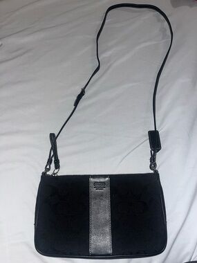 Coach Black Crossbody Bag with Silver Center Stripe